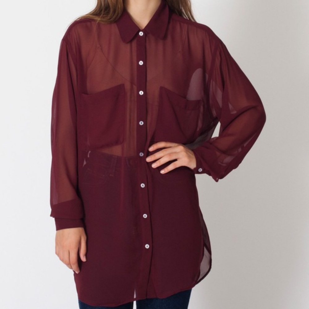 American Apparel Wine Chiffon Oversized Shirt